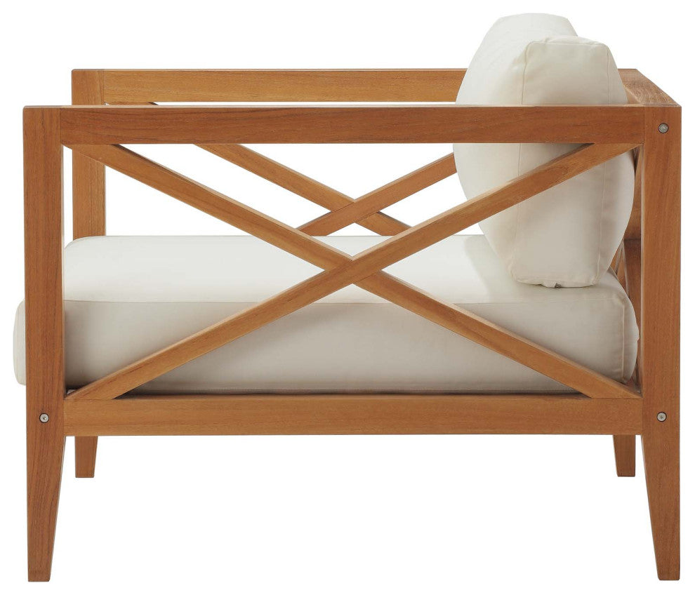 Outdoor Patio Lounge Sofa, Chair and Coffee Table Set, Wood, Natural White