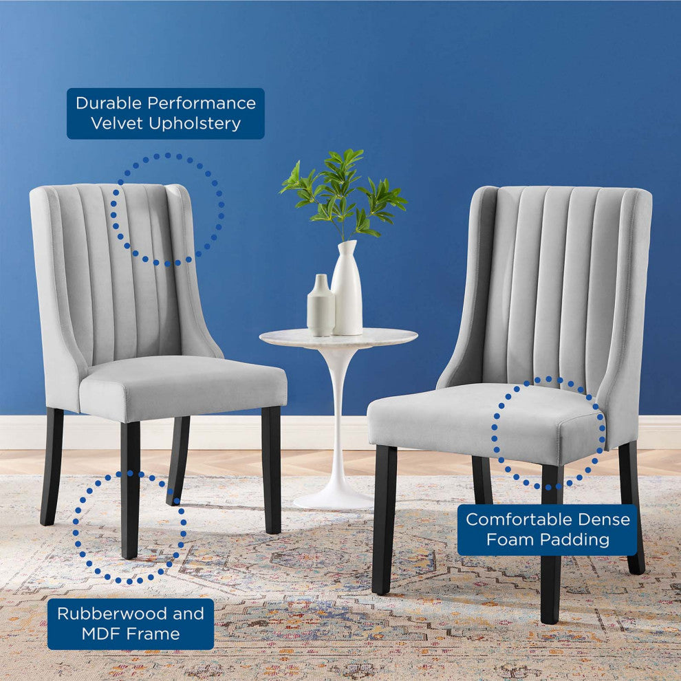 Side Dining Chair, Set of 2, Velvet, Gray, Modern, Cafe Bistro Restaurant