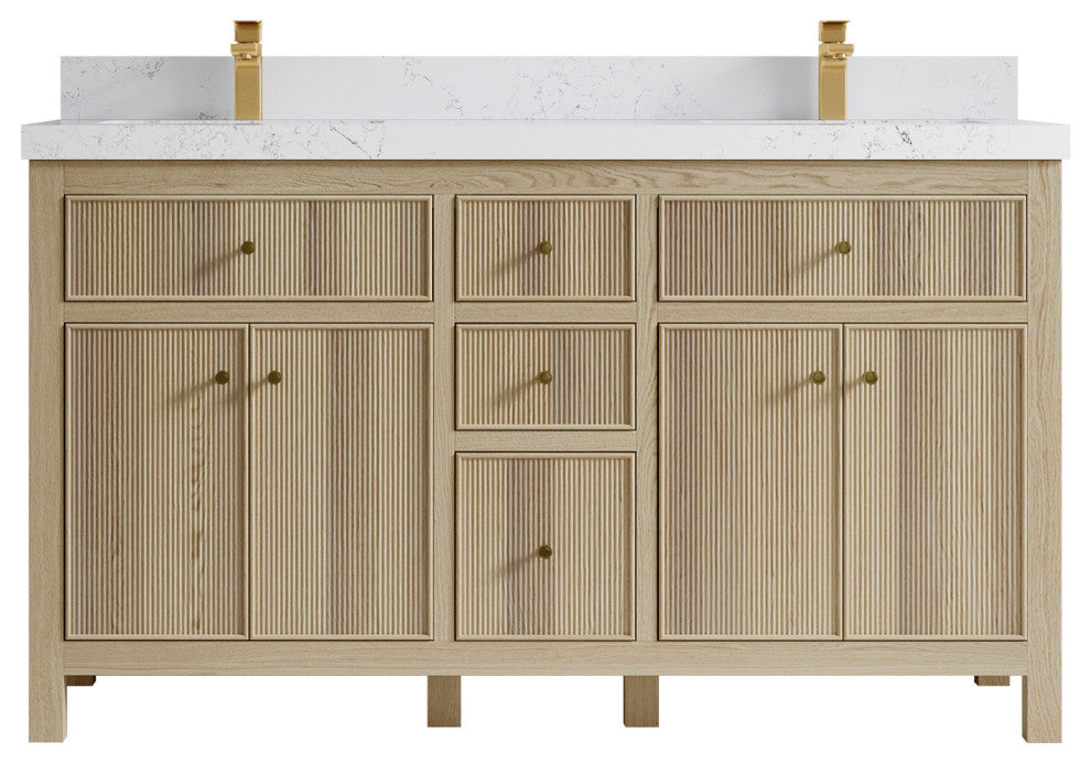 Sonoma Oak 60 Double Bathroom Vanity with 2" Empira White Quartz