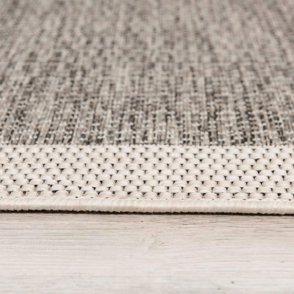 3' X 10' Sand And Gray Distressed Border Area Rug