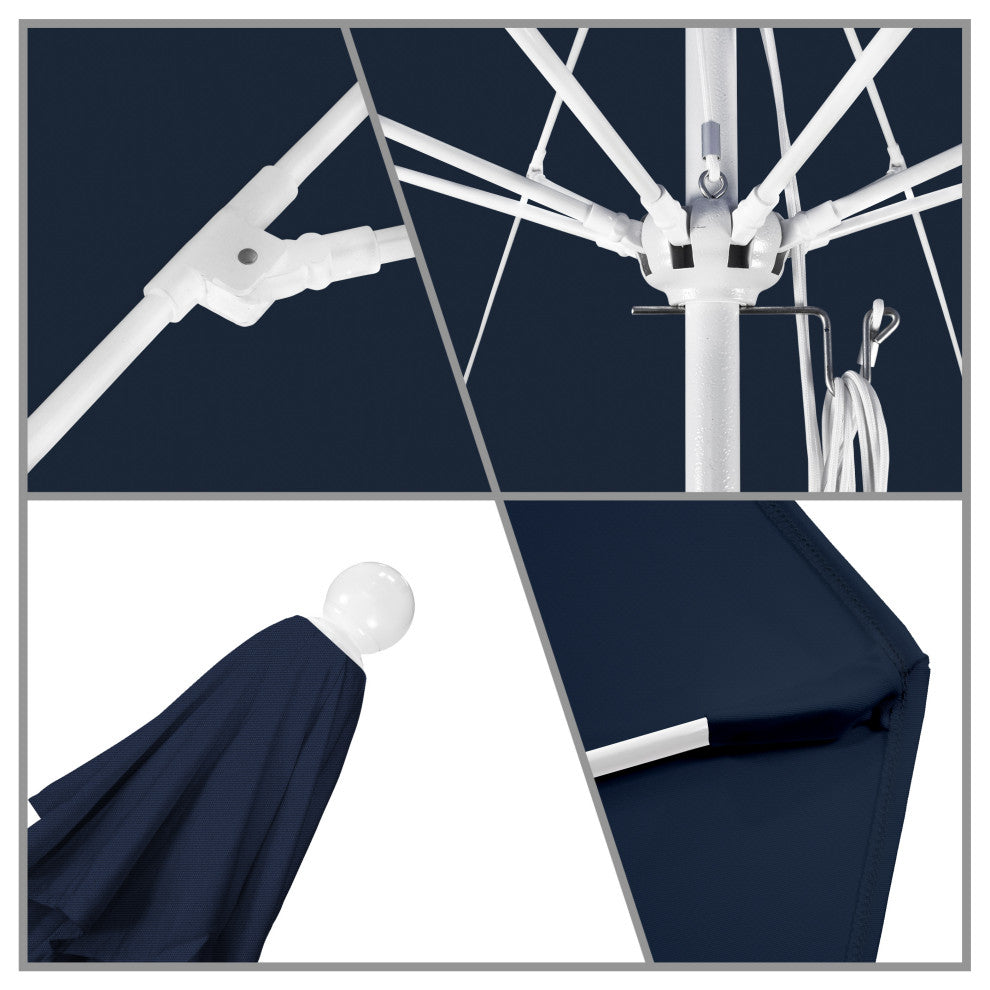 11' Fiberglass Umbrella With White Frame, Navy Blue, 11'