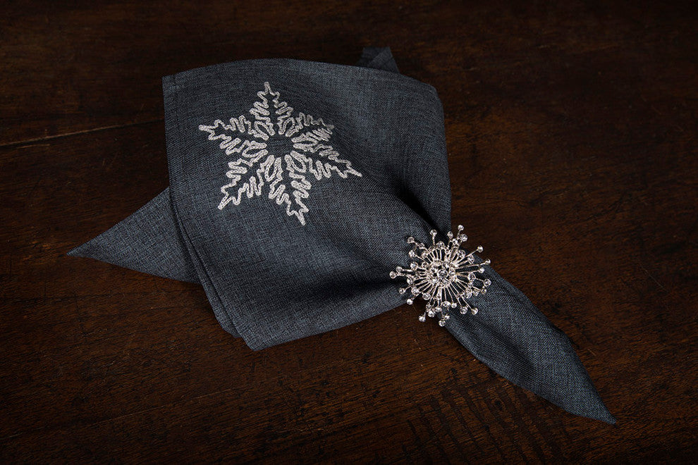Glisten Snowflake Embroidered Christmas Napkins, Gray, 20"x20", Set of 4