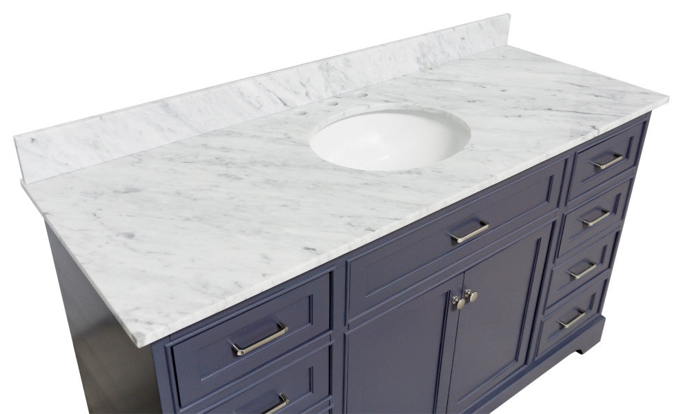 Aria 60" Bathroom Vanity, Marine Gray, Carrara Marble, Single Vanity