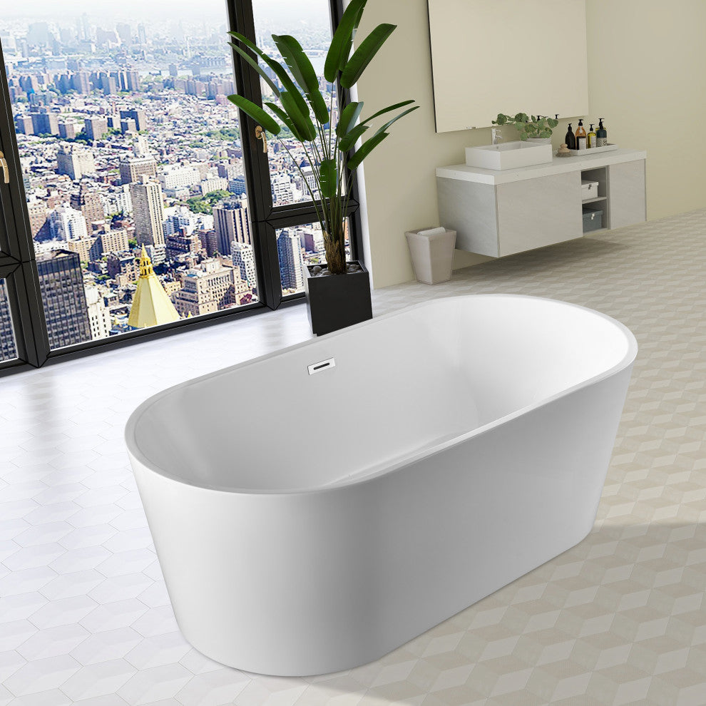 Vanity Art 67" Freestanding Acrylic Soaking Bathtub White