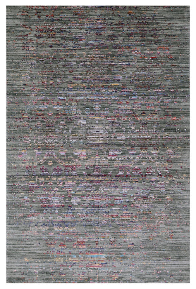 4' 1" X 6' 2" Modern Hand Knotted Wool and Silk Rug Q11843
