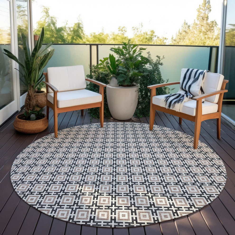 Indoor/Outdoor Marlo MO1 Black Machine Washable 8' x 8' Rug
