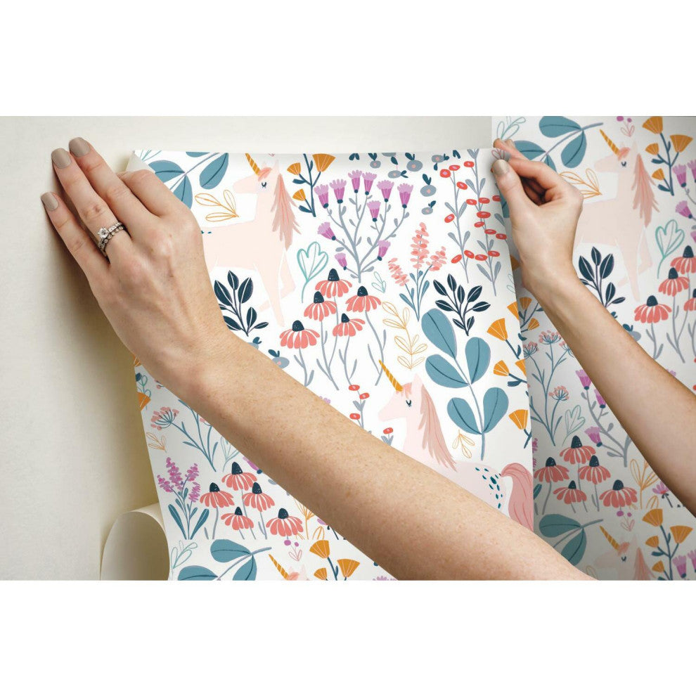 White & Pink Unicorn Paradise Peel & Stick Wallpaper