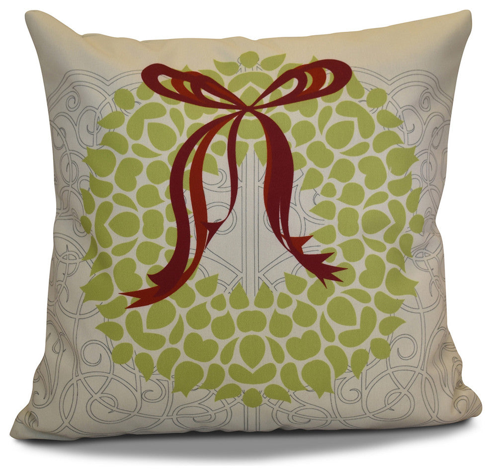 Decorative Outdoor Holiday Pillow Floral Print, Green, 16"x16"