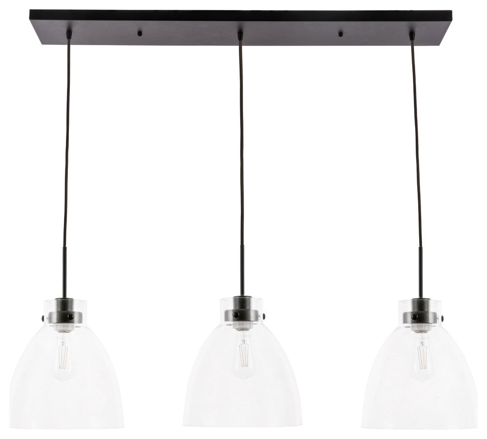 Black Finish And Clear Glass 3-Light Pendant
