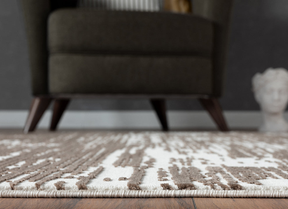 Abani Aspen Collection ASP110B Contemporary Beige Grid Area Rug