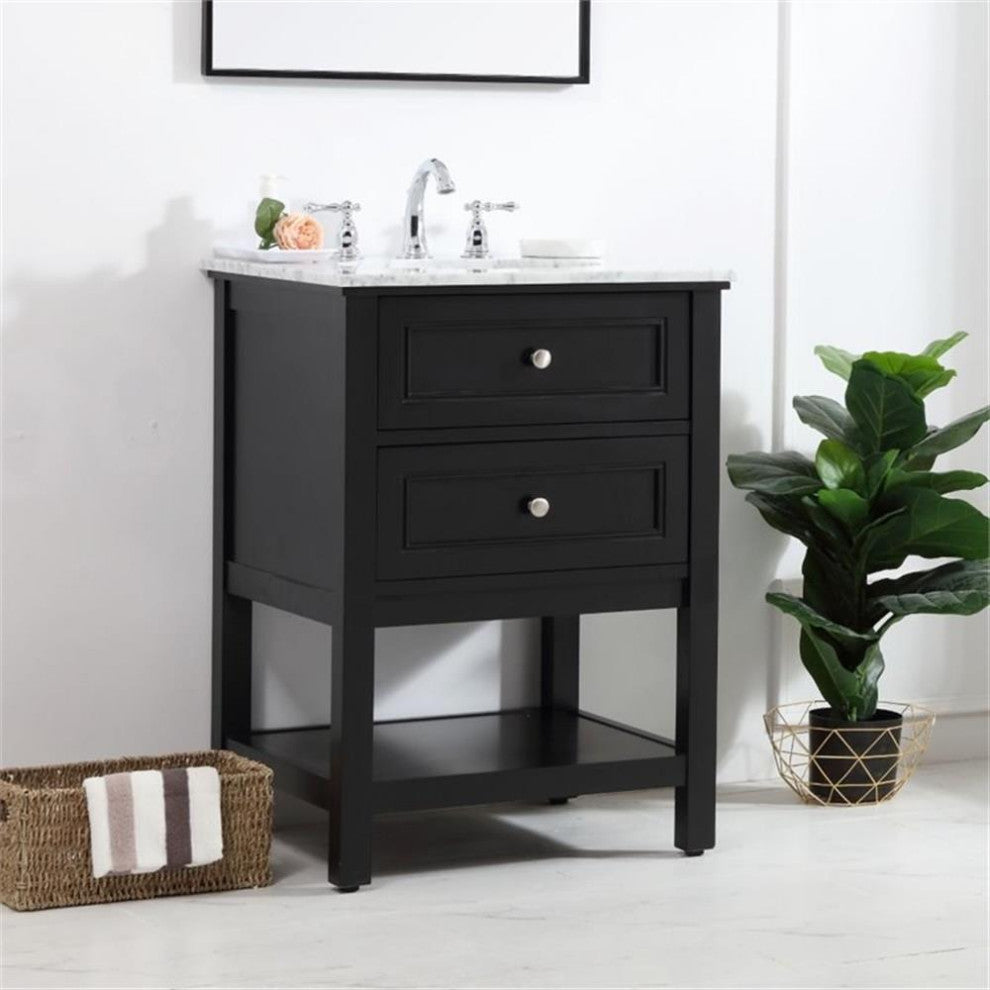 Elegant Decor Metropolis 24" Single Marble Top Bathroom Vanity in Black