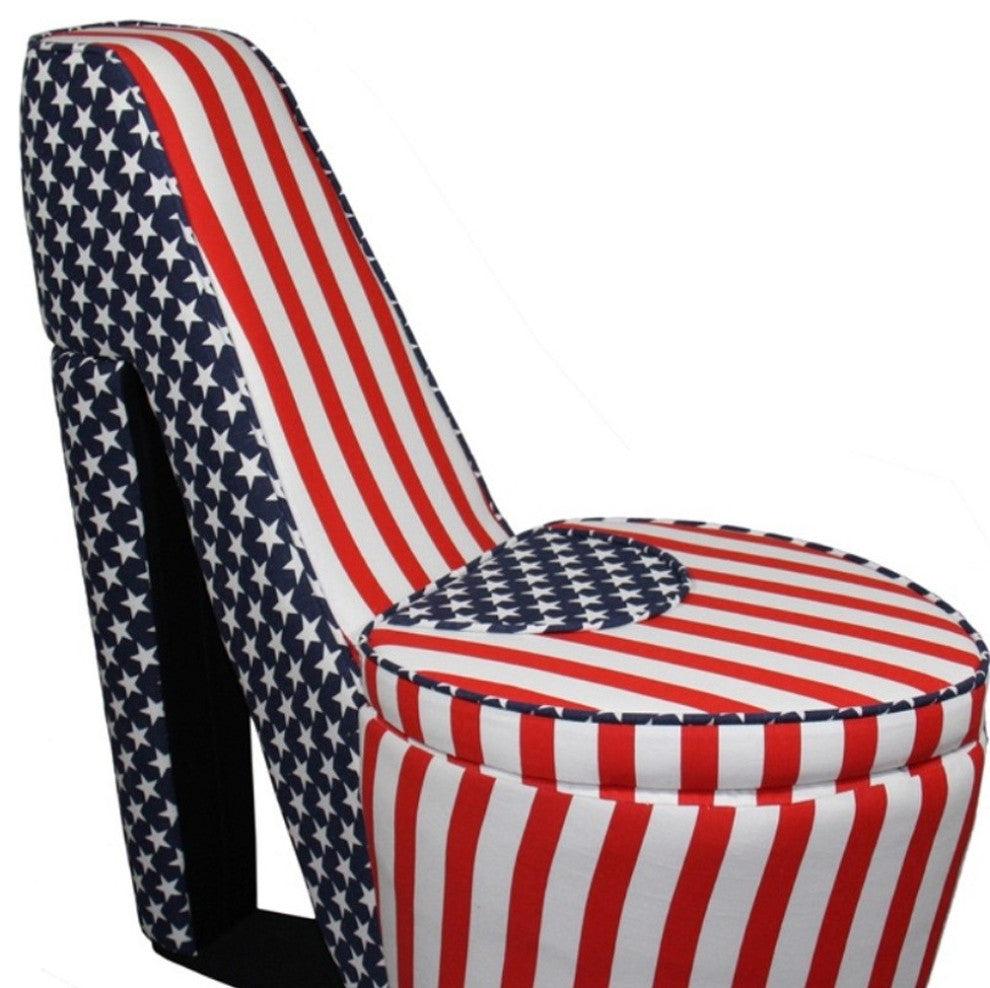 Red White and Blue Patriotic Print 4 High Heel Shoe Storage Chair
