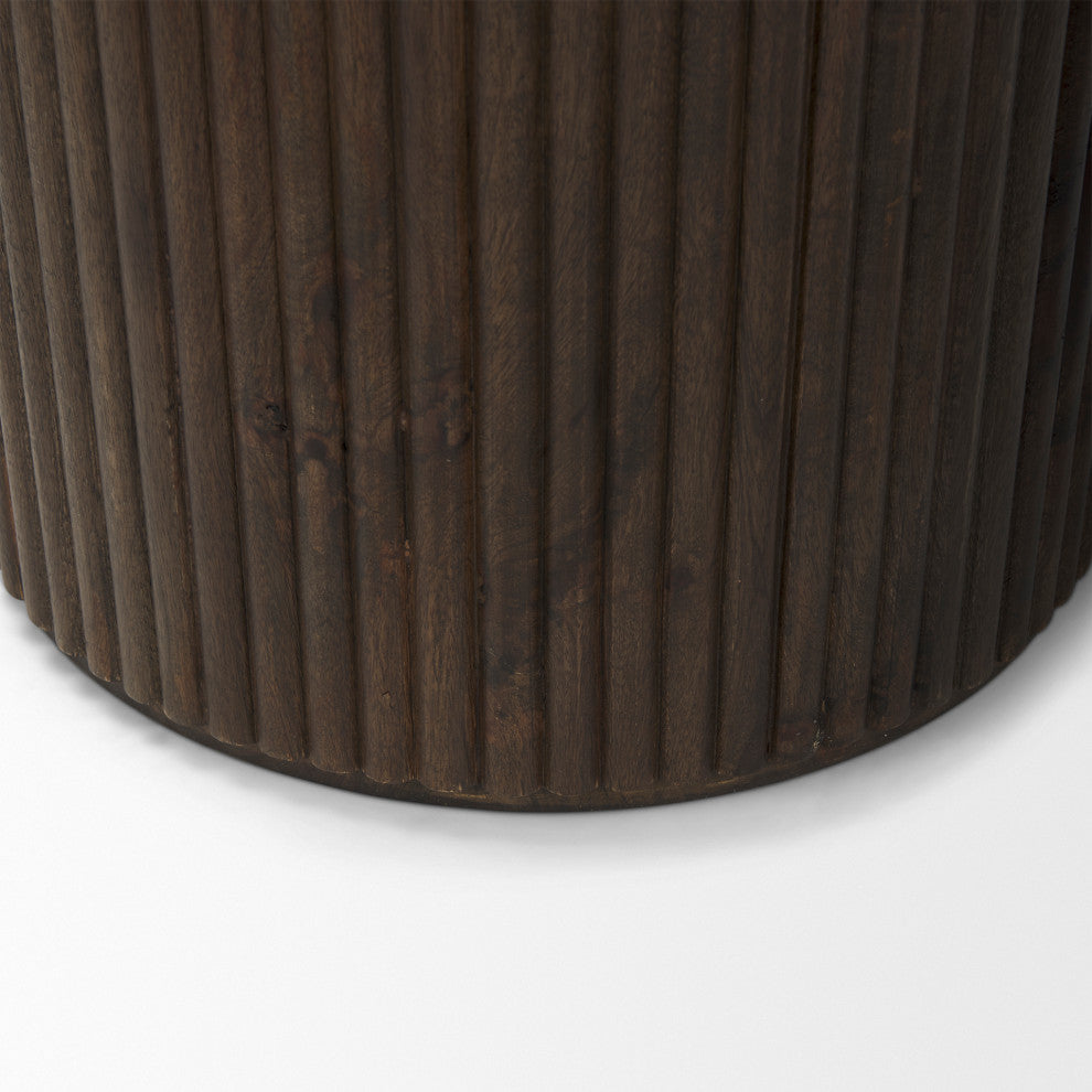 Terra Dark Brown Solid Wood Fluted Round Side Table