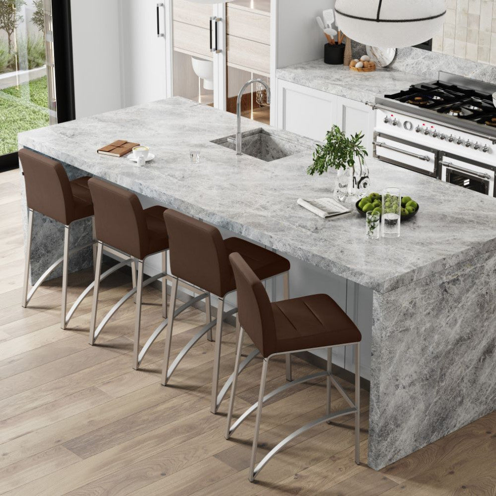 Lynx Counter Height Contemporary Stool With Metal Base, Brown