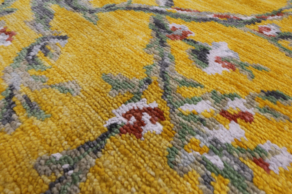 8' Square Almond Blossoms Design Handmade Modern Wool Rug Q11694