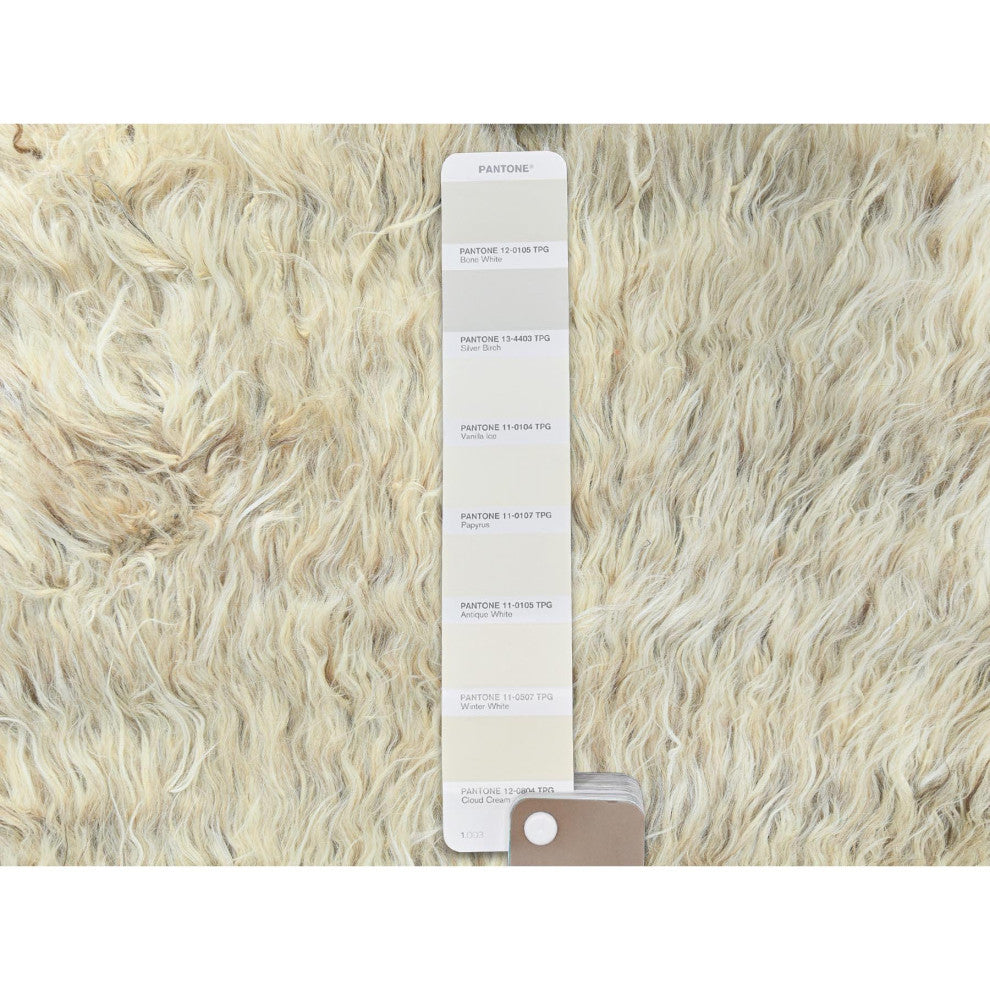 Beige Undyed Natural Wool Hand Knotted Shaggy Moroccan Runner Rug, 2'6"x10'0"