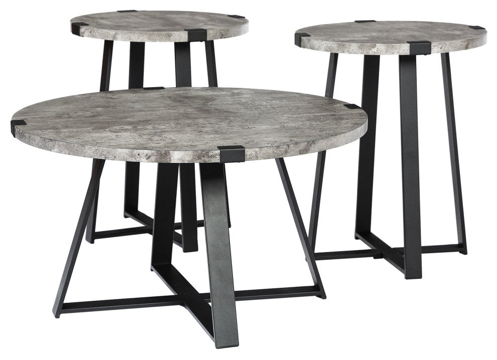 3 Piece Metal Wrap Coffee & Side Table Group - Slate Gray