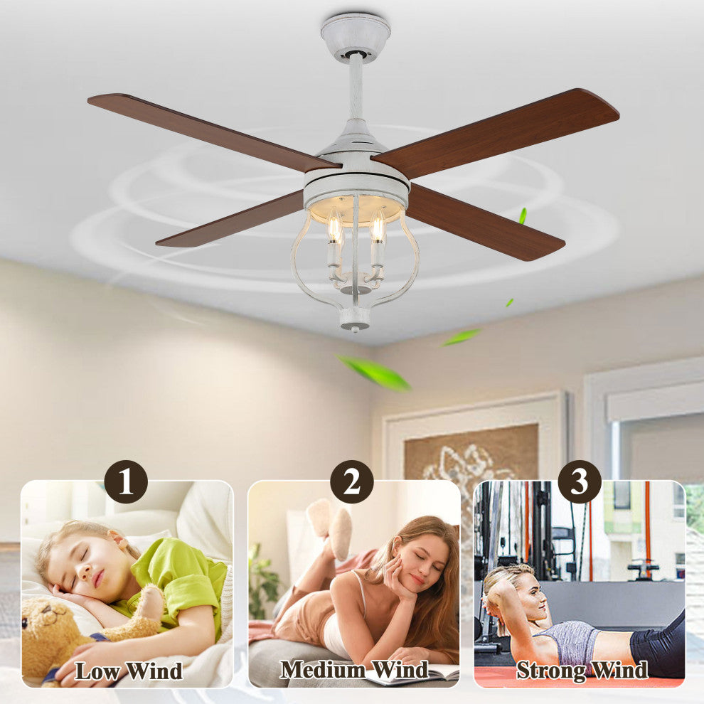 52" Rustic Black Reversible Wood Ceiling Fan with Light and Remote Control
