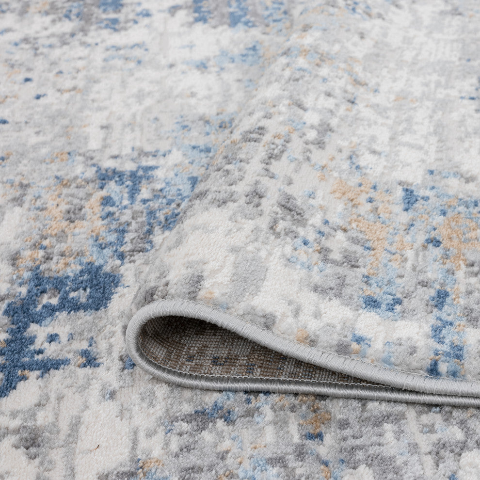 Ramiro Contemporary Abstract Indigo & Gray Runner Rug, 2''x7''