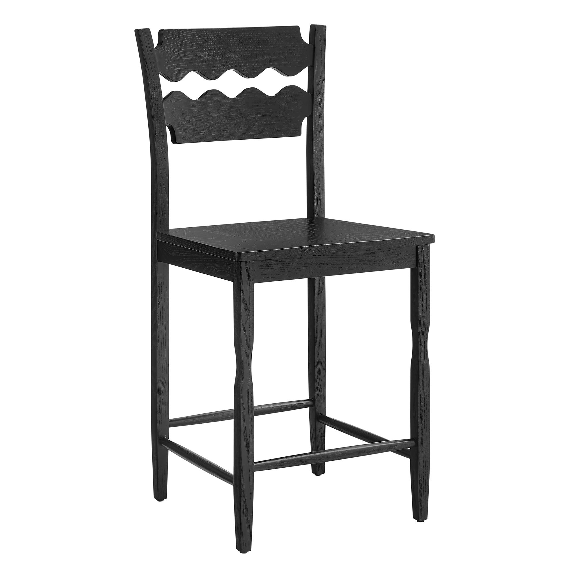 Jax Oak Wood Counter Stool With Wavy Razor Back, Black