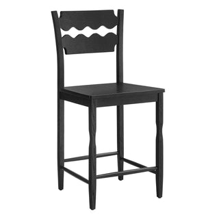 Jax Oak Wood Counter Stool With Wavy Razor Back, Black