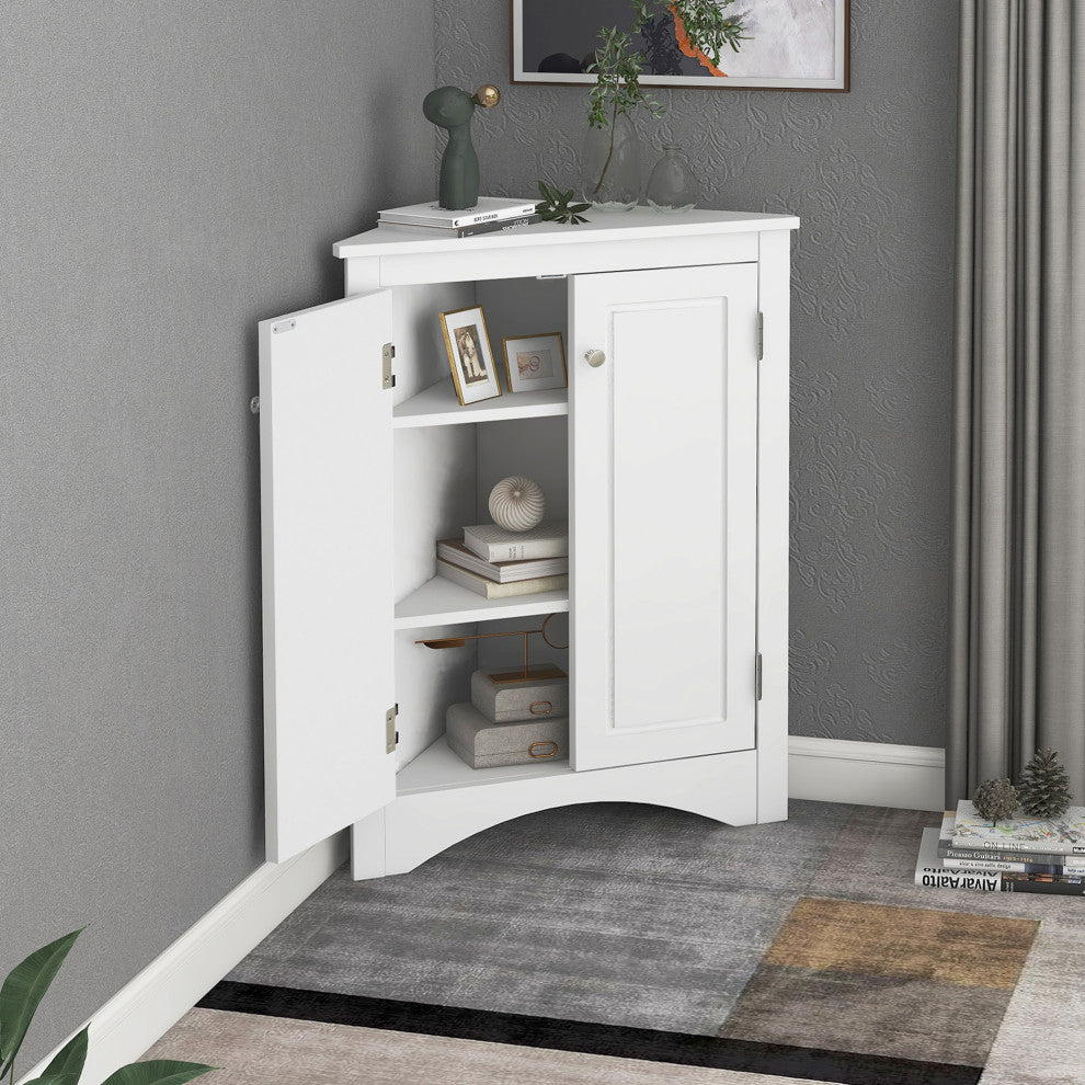 TATEUS Triangle Bathroom Storage Cabinet Freestanding Corner cabinet, White