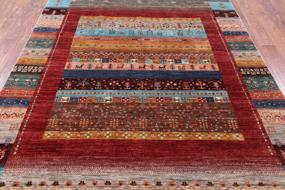 6' 8" X 9' 8" Persian Gabbeh Tribal Handmade Wool Rug Q10444
