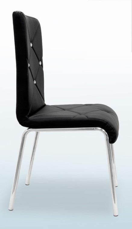 Faux Leather and Chrome Modern Side Chairs, Set of 4, Black