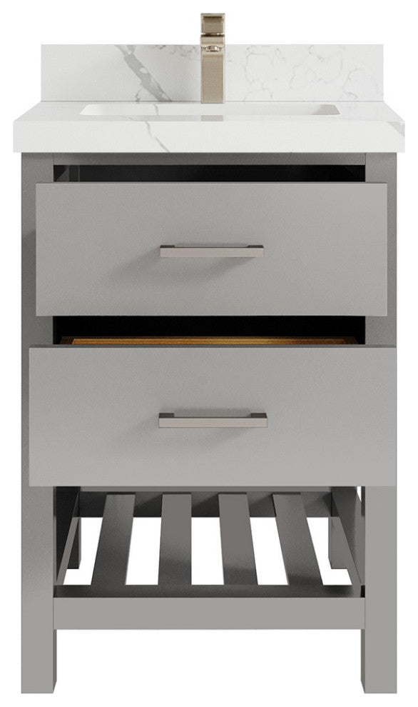 Parker 24" Single Sink Bath Vanity, Elephant Skin Gray 2" Calacatta Laza