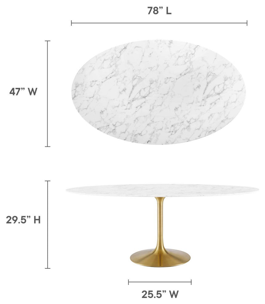 Lippa 78" Oval Dining Table, Gold White