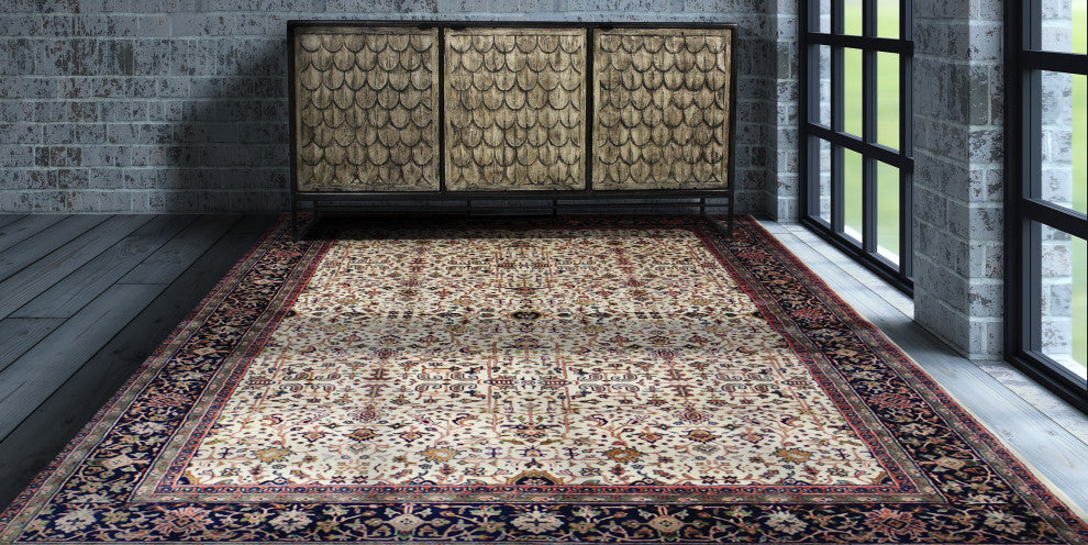 Feragon Hand-Knotted Rug, Ivory/Navy, 7.10x10