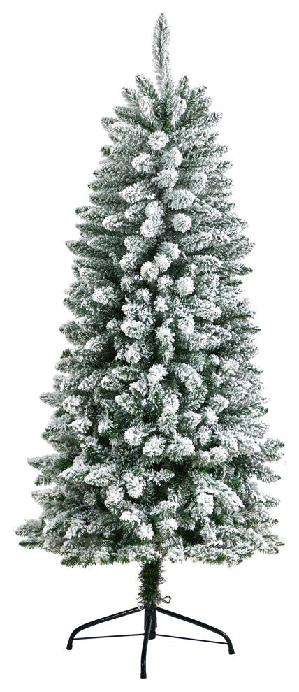 5' Slim Flocked Montreal Fir Artificial Christmas Tree, 150 Warm White LEDs