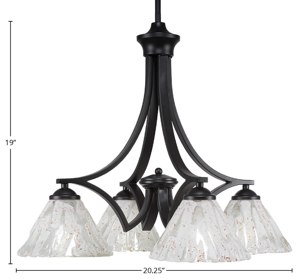 Zilo 4 Light Chandelier, Matte Black Finish With 7" Italian Ice Glass