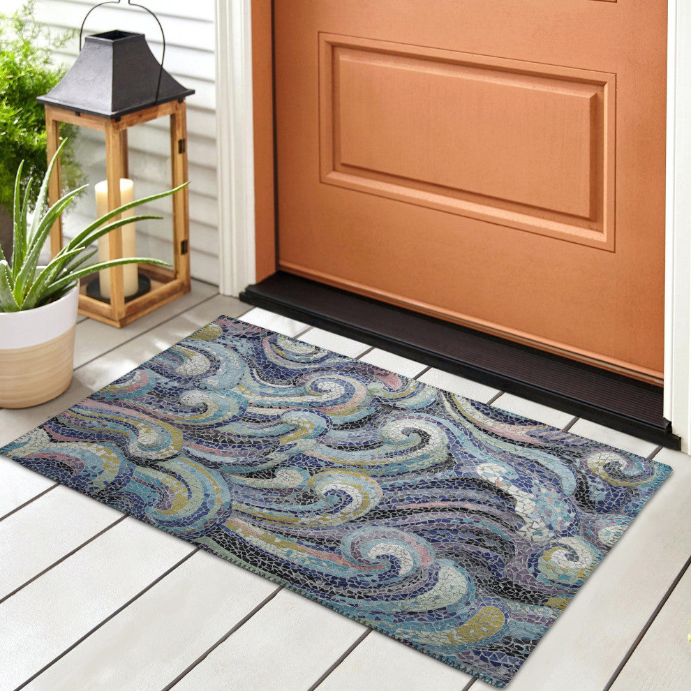 Indoor/Outdoor Seabreeze SZ14 Ink Machine Washable 1'8" x 2'6" Rug