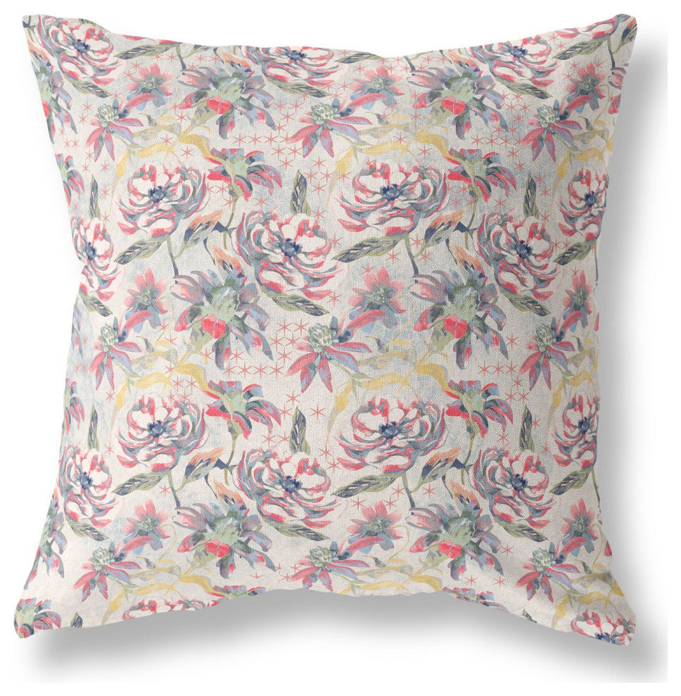 20" Pink Yellow Roses Indoor Outdoor Throw Pillow