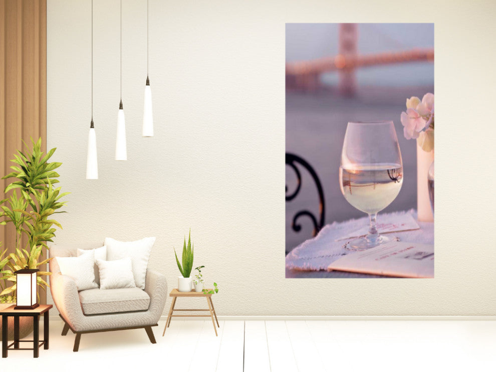 Single Glass of Wine Golden Gate Bridge 4 Giclee Wrap Canvas Wall Art