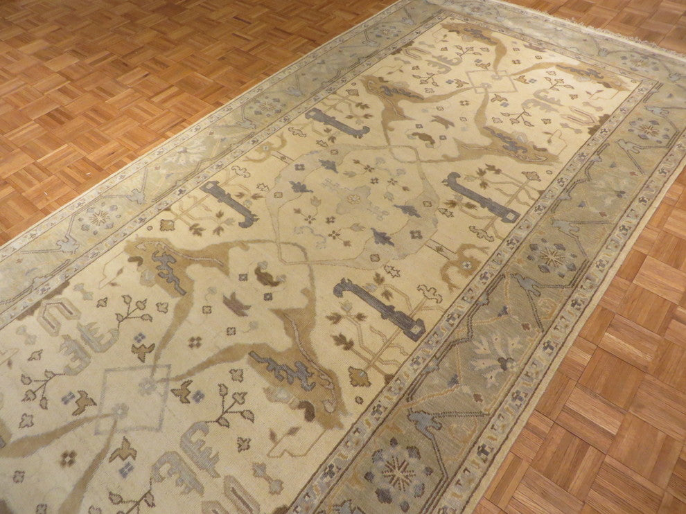 Hand-Knotted Ivory Runner Oushak Vegetable Dyes Oriental Rug, 6x18