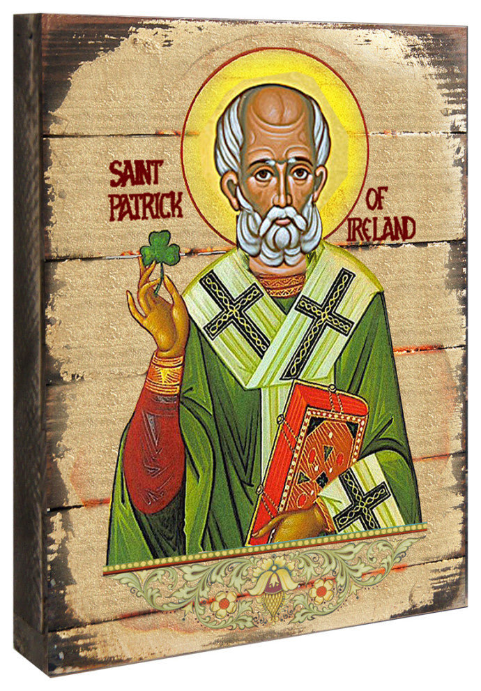 Icon Saint Patrick Wall Art On Wood, 8 Inch