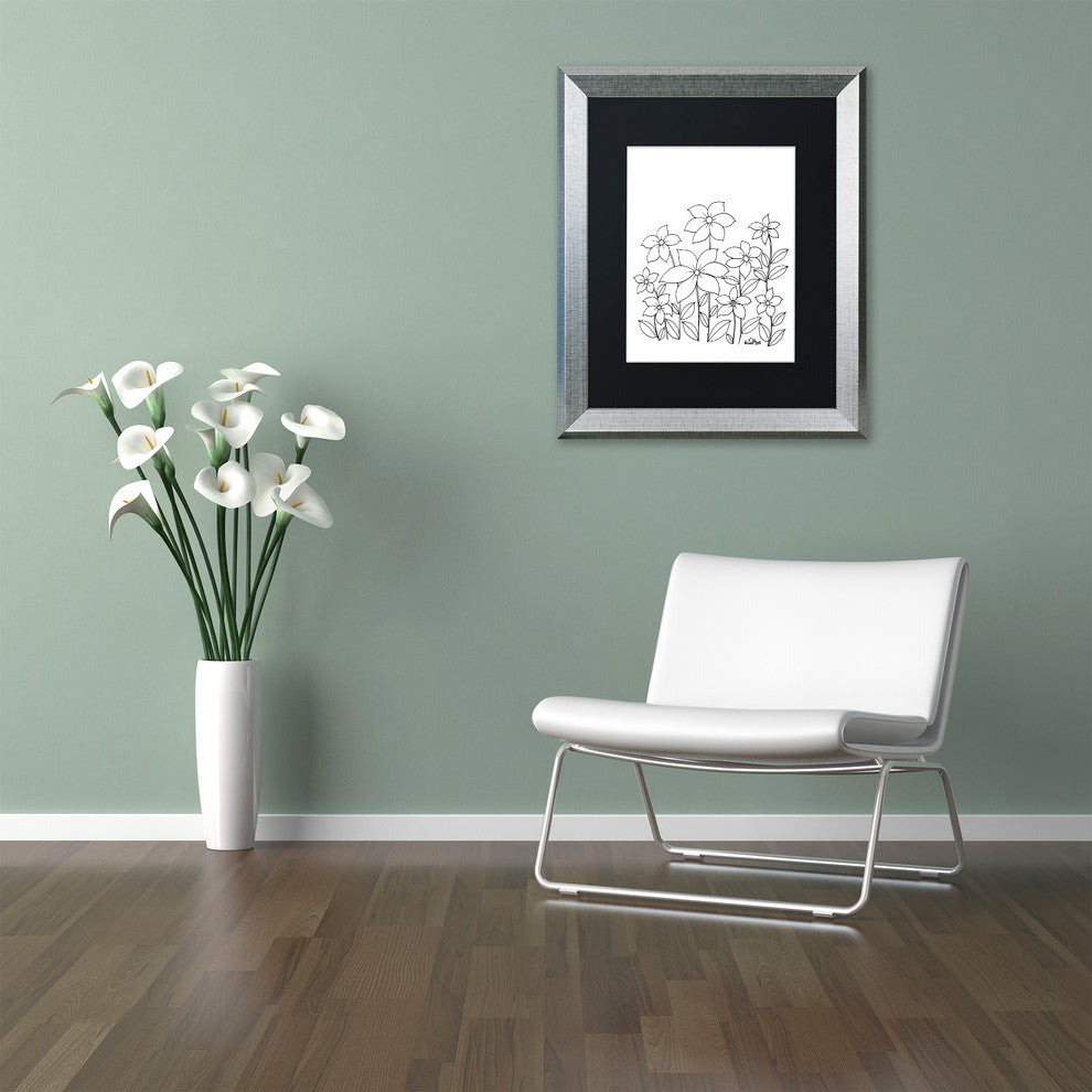 KCDoodleArt 'Simple Flower Doodle 1' Art, Silver Frame, Black Matte, 11"x14"