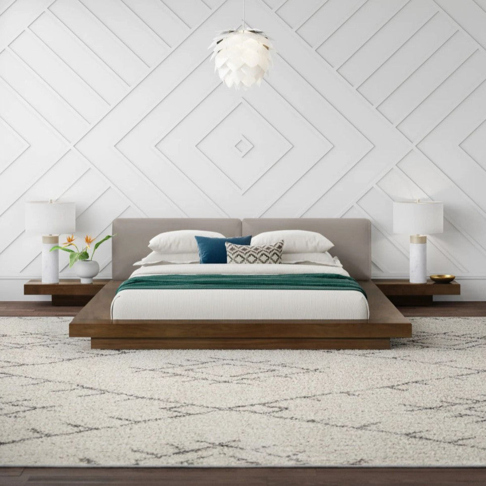 Modrest Tokyo Contemporary Platform Bed, Walnut and Gray, Queen