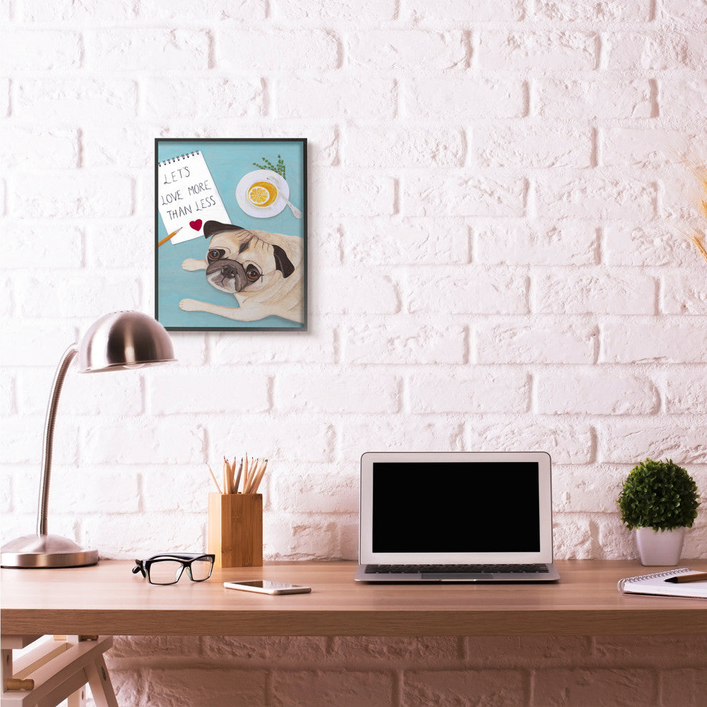 Love More Pug With Tea Dog Painting, 16"x20"