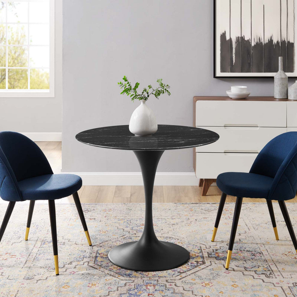 Dining Table, Round, Artificial Marble, Metal, Black, Modern, Bistro Restaurant