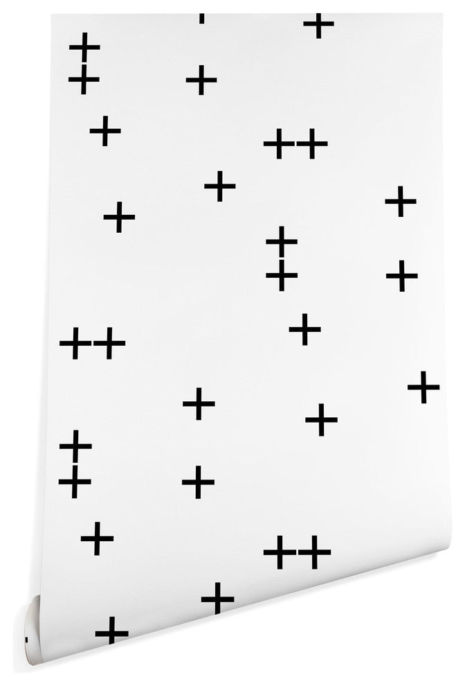 Deny Designs Little Arrow Design Co Cross on White Wallpaper, White, 2'x8'