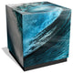 "Sapphire Sea" Printed Beveled Art Glass Table, Black Base, 22" X 22" X 22"