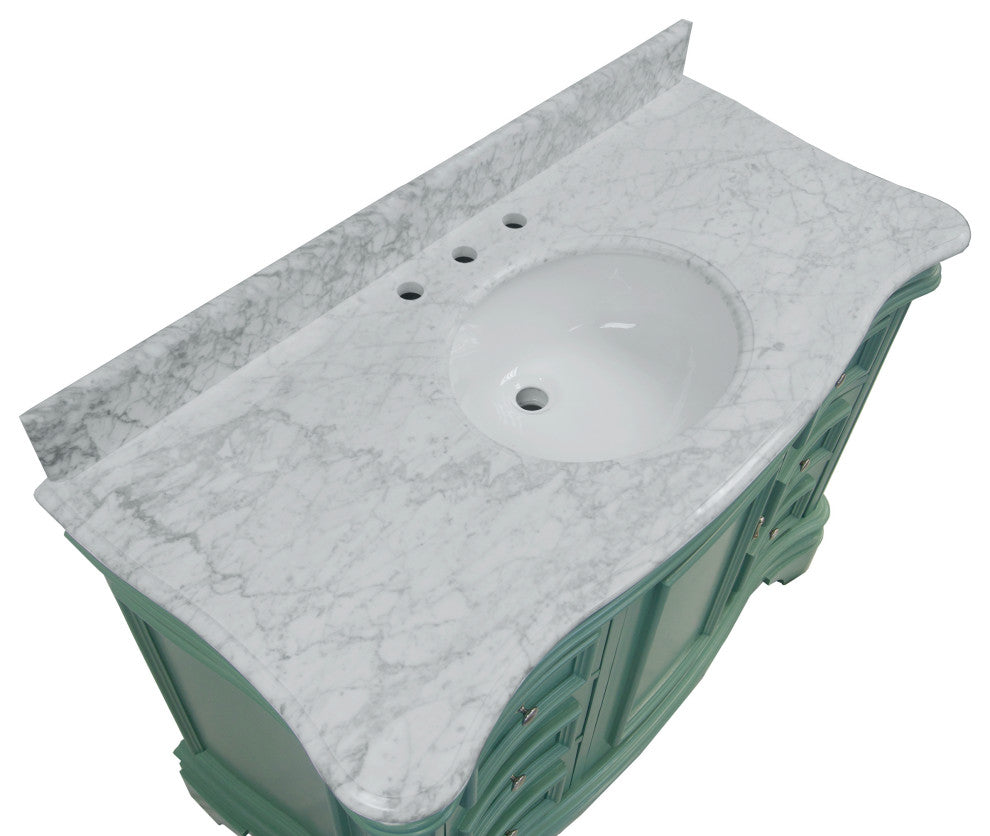 Katherine 48" Bath Vanity, Sage Green, Carrara Marble
