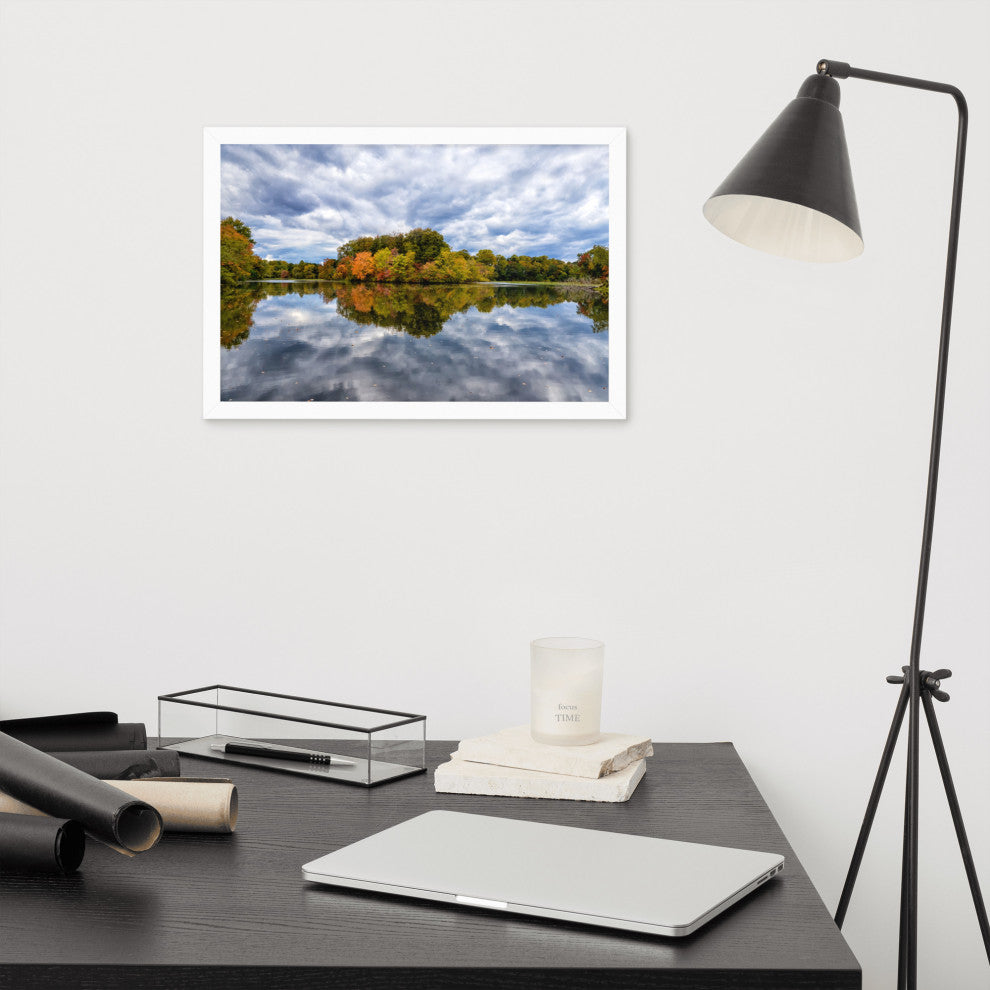 Autumn Reflections Rural Landscape Framed Photo Paper Wall Art Prints, White, 12" X 18"
