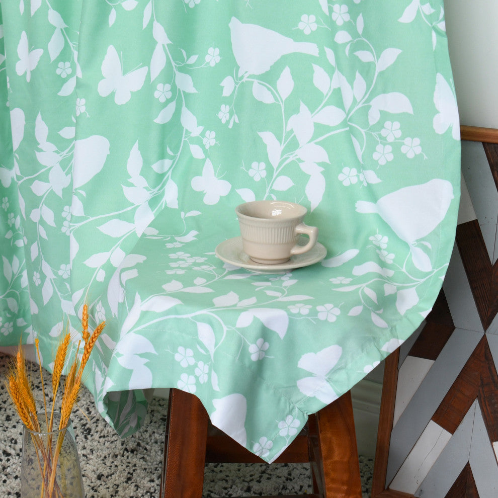 Printed Microfiber Birdsong Curtains, Set of 2, Teal