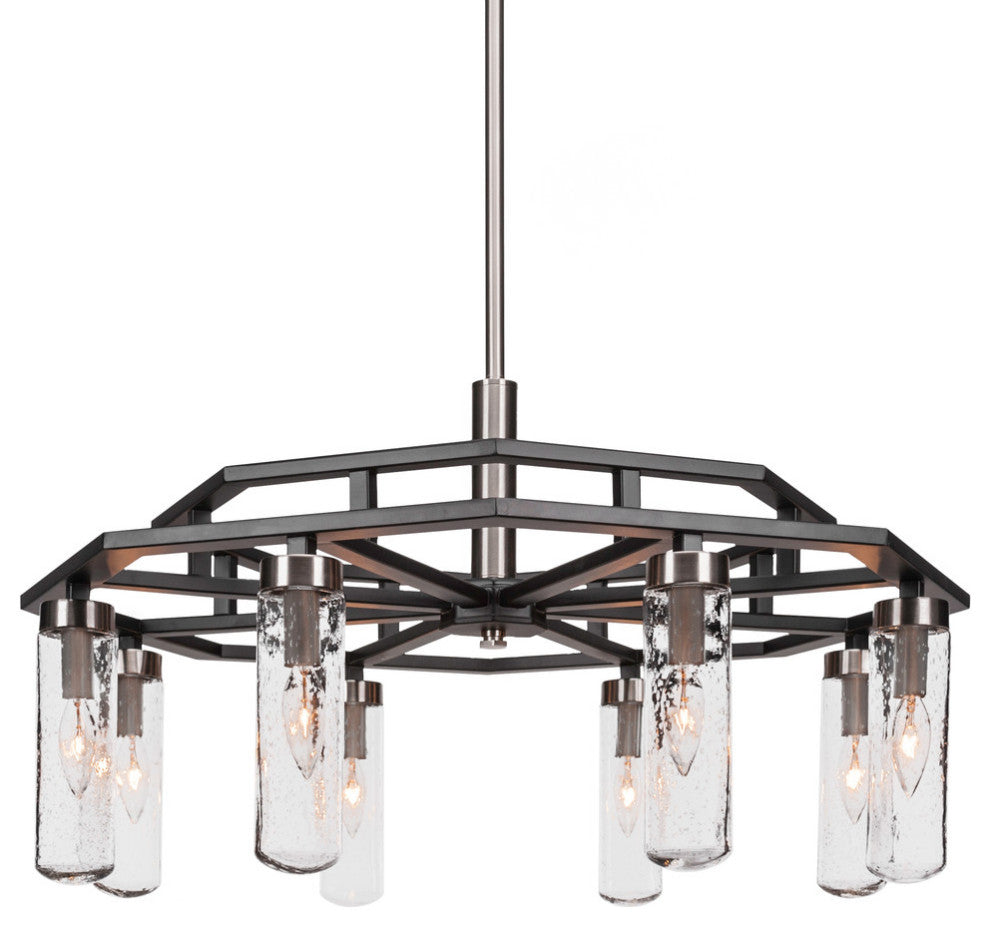 Salinda 8-Light Chandelier, Matte Black & Brushed Nickel/Clear Bubble