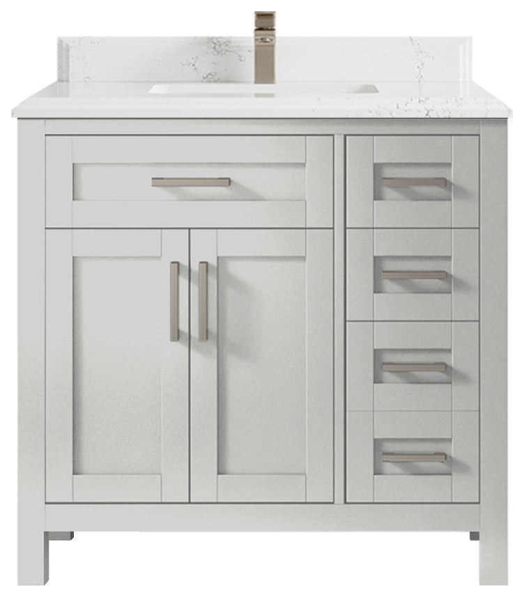 Cambridge 36 Center Sink Bath Vanity in Coventry Gray 1.5" Empira Quartz