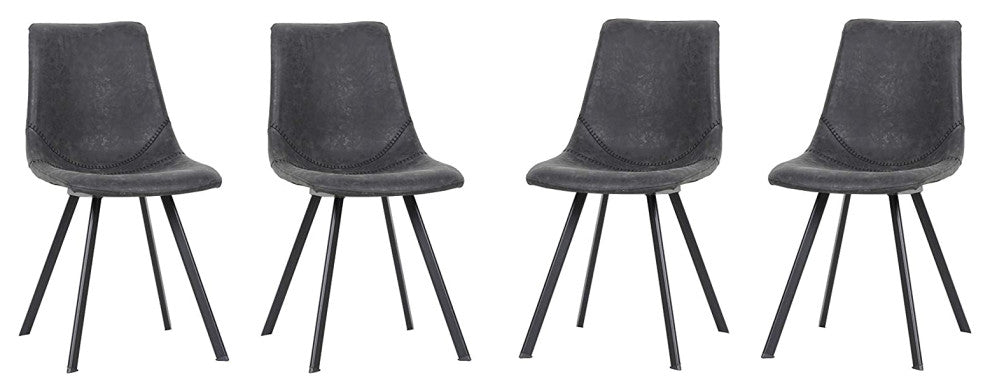 Markley Modern Leather Dining Chair With Metal Legs Set of 4 CharcoalBlk